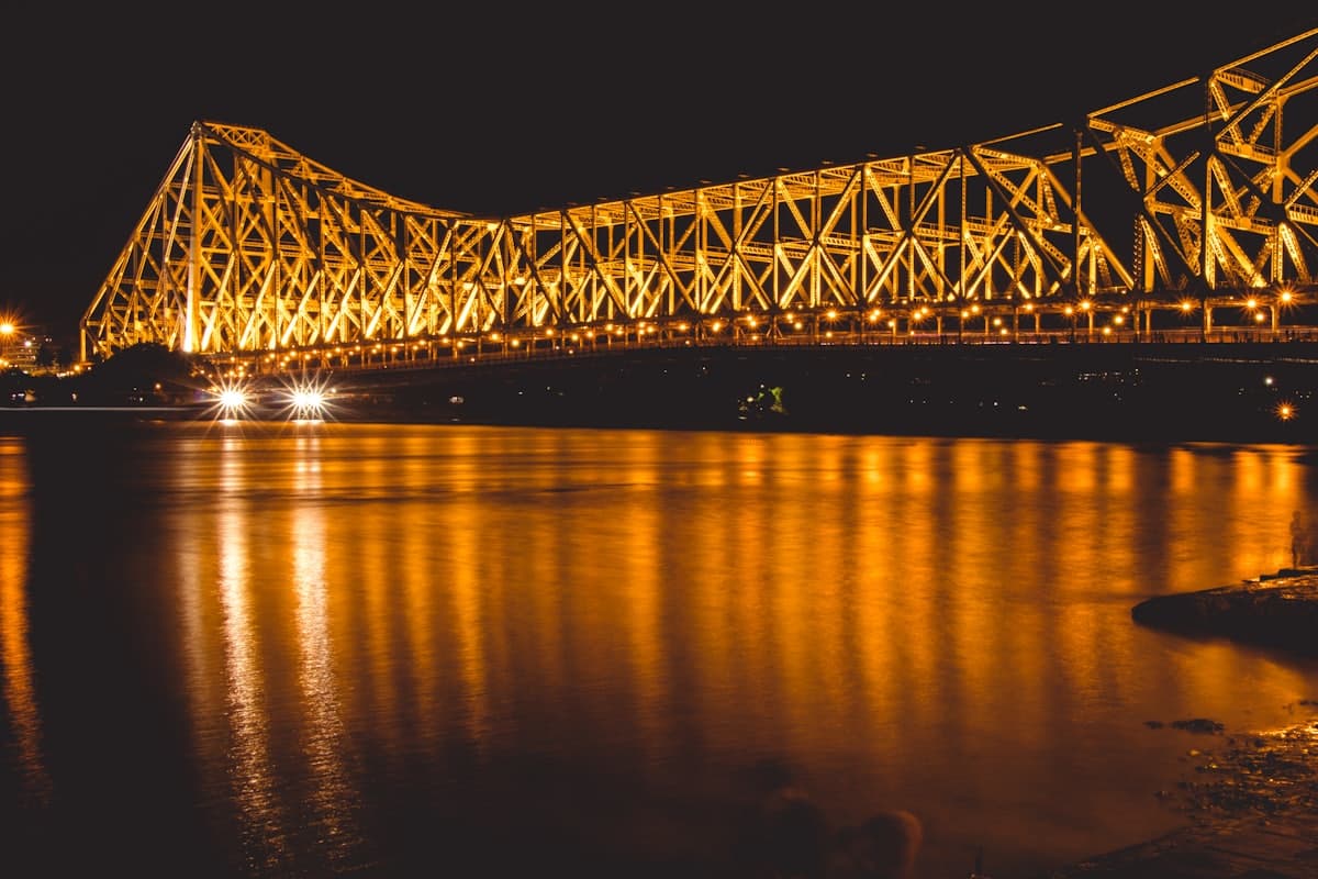 Howrah Bridge lit up at night